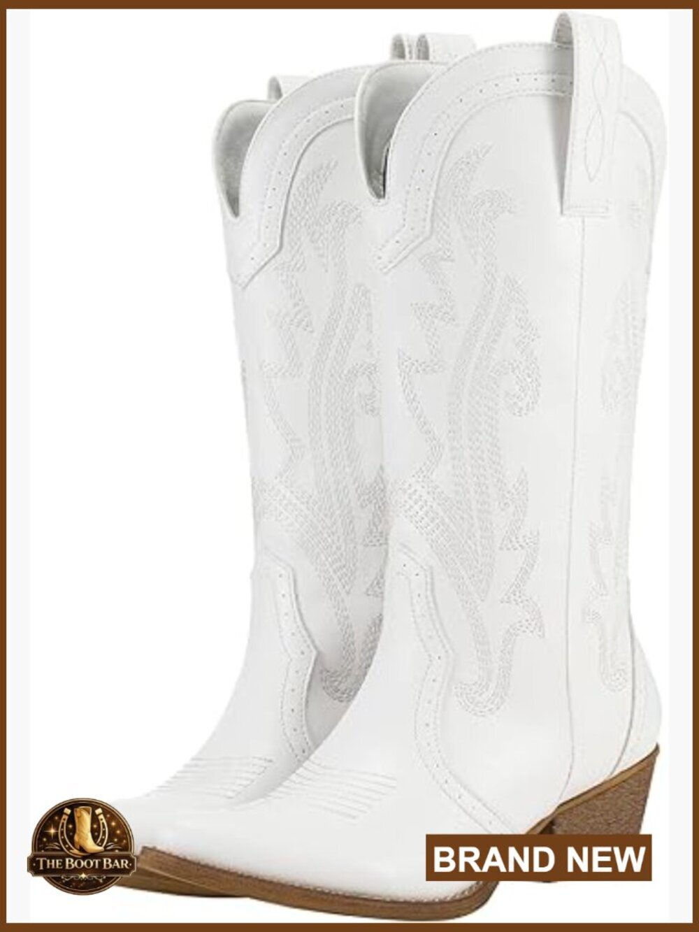 Pointed Toe Cowboy Boots Embroidered Pull-On Block Heel Western Boots